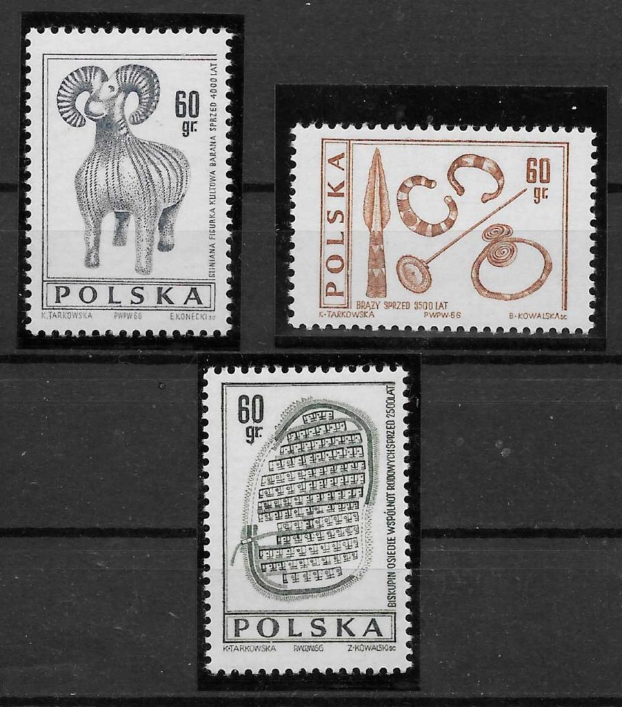 coleccion sellos arqueologia Polonia 1966
