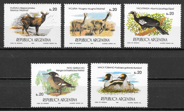 colección sellos fauna Argentina 1984