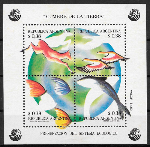 colección sellos fauna Argentina 1992