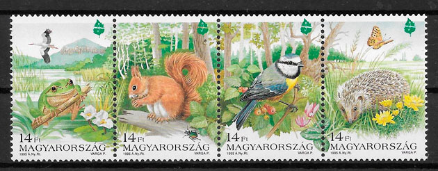 filatelia fauna Hungría 1995