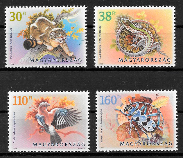 filatelia fauna Hungría 2002