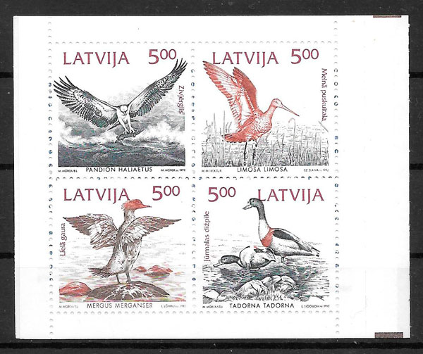 sellos fauna Letonia 1992