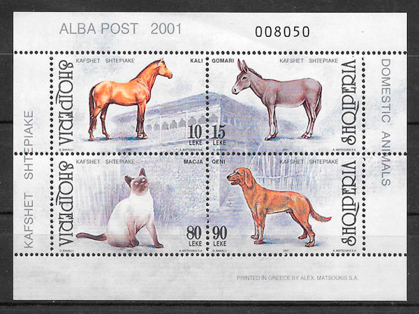 filatelia gatos y perros Albania 2001