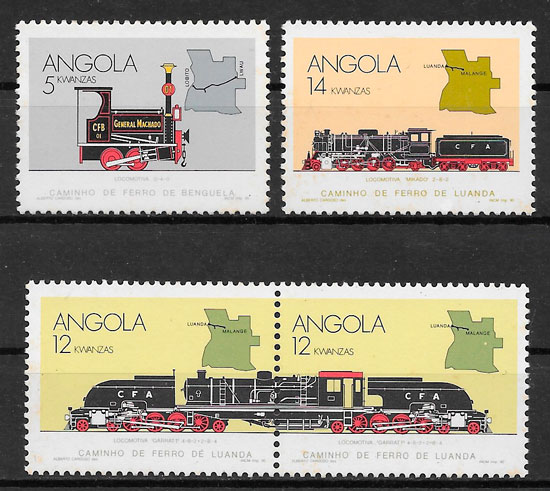 sellos trenes Angola 1990