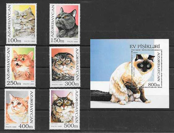 sellos gatos de Azerrbaiyan 1995