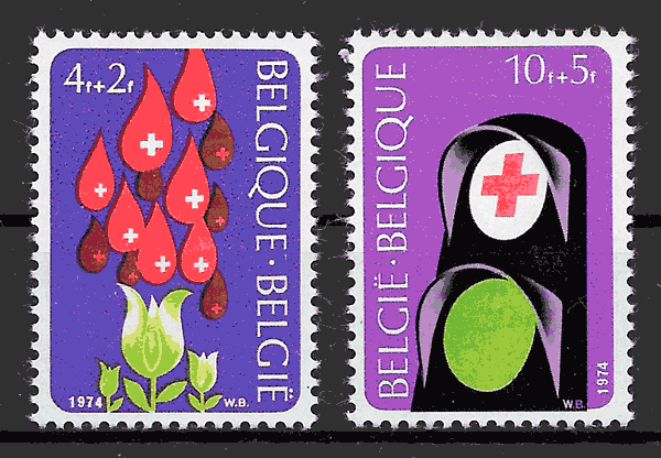 sellos cruz roja Bélgica 1974