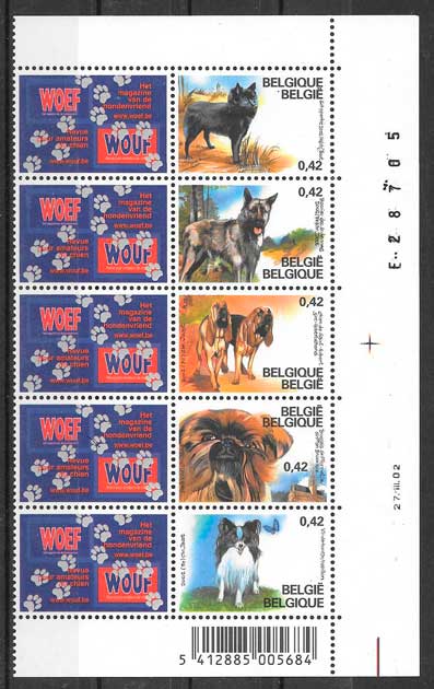 sellos 2002 Belgica perros