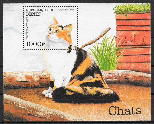 sellos gatos Benin 1998