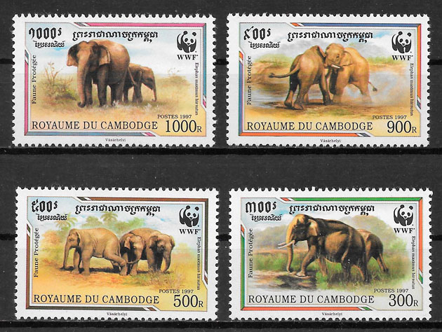 coleción sellos fauna wwf Camboya 1997