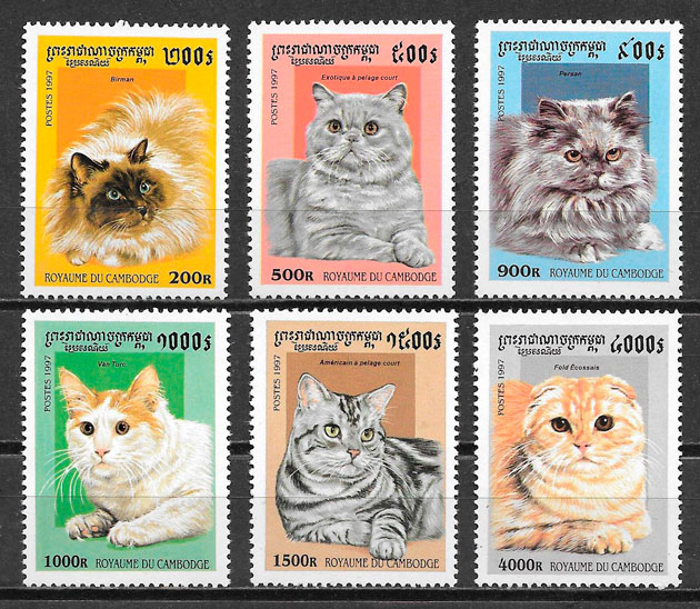 filatelia gatos y perros Camboya 1997