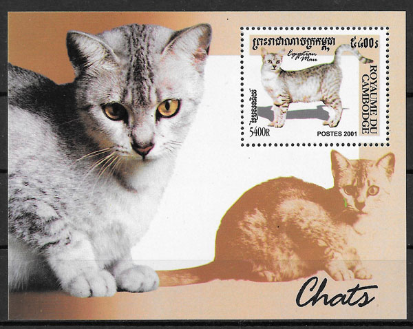 filatelia colección gatos Camboya 2001