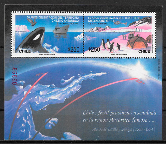 filatelia colección fauna Chile 1990