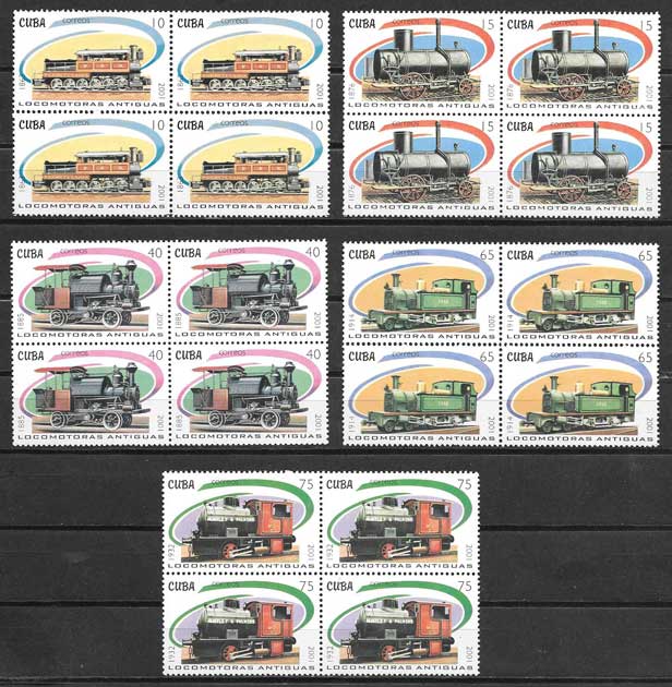  Sellos Colección transporte ferroviario Cuba 2001