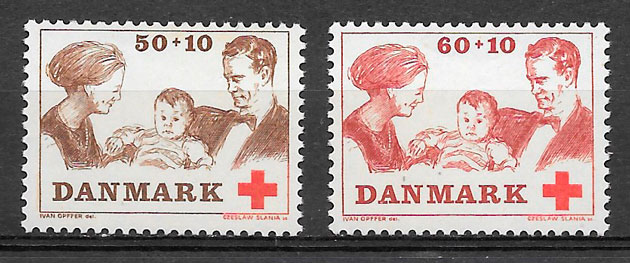 sellos cruz roja Dinamarca 1969