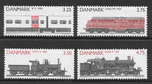sellos colección trenes Dinamarca 1991