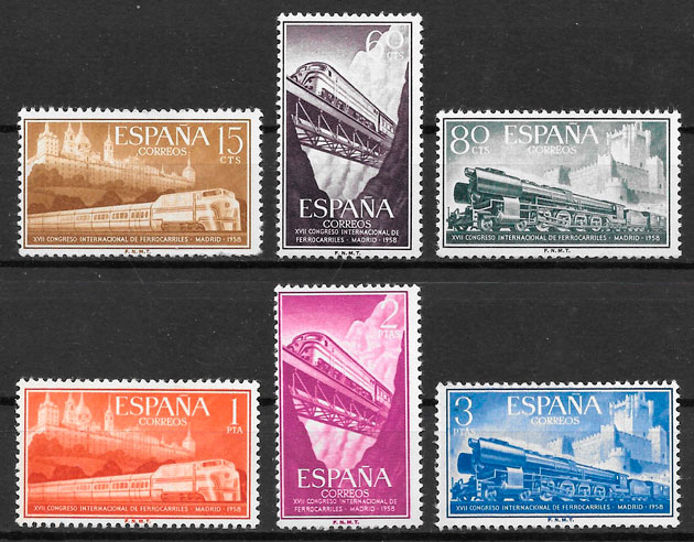 sellos Espana trenes 1958