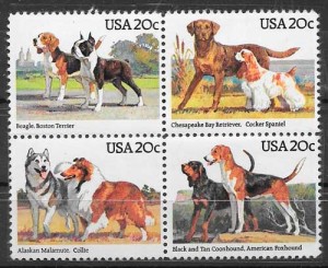 sellos gatos y perros EE:UU 1984