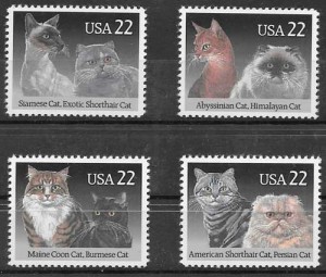 sellos gatos y perrros EE:UU 1988