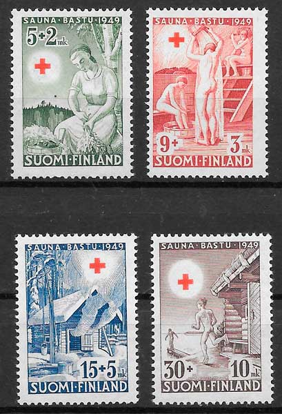 sellos cruz roja Finlandia 1949