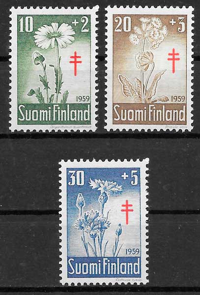 coleccion sellos flora Finlandia 1958