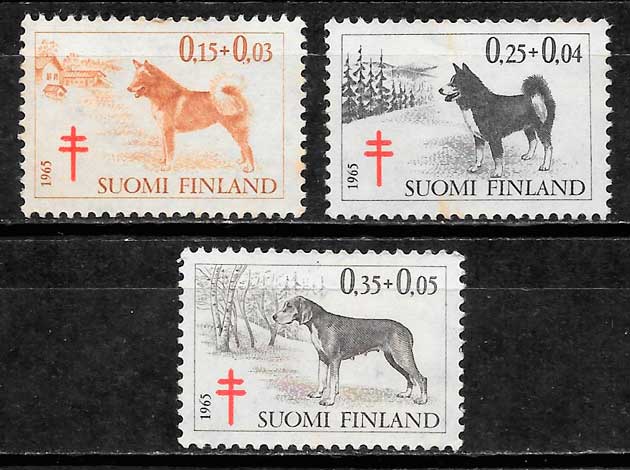 sellos perros Finlandia 1965