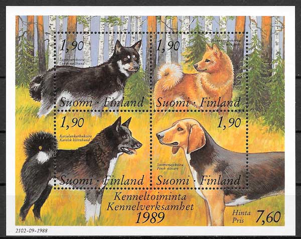 filatelia coleccion perros Finlandia 1989