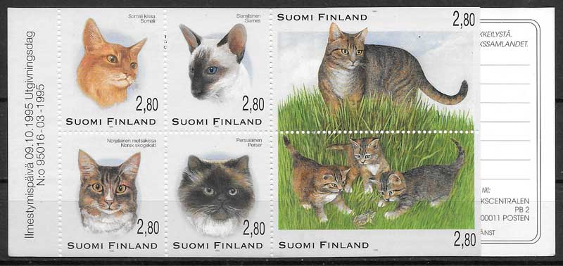 coleccion sellos gatos Finlandia 1995