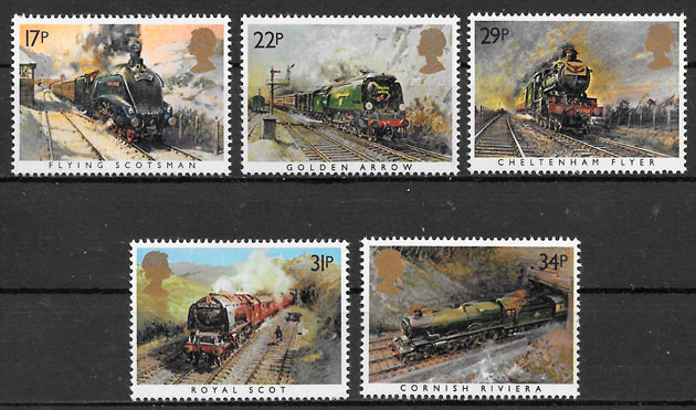 sellos trenes Gran Bretana 1985
