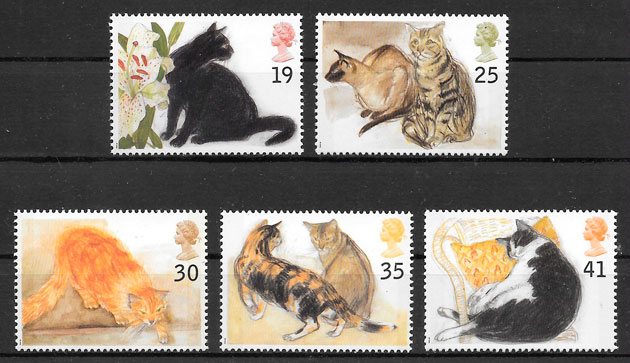 sellos gatos Gran Bretana 1995
