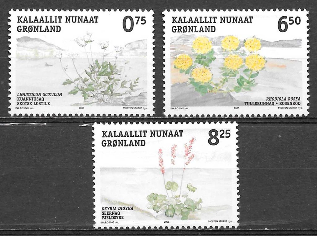 filatelia coleccion flora Groenlandia 2005