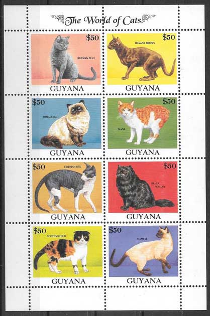 sellos gatos y perros Guyana 1992