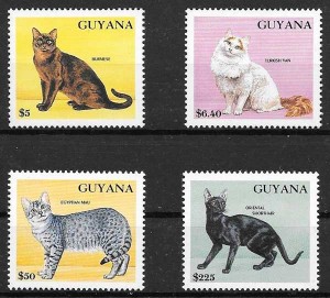 sellos gatos y perros Guyana 1992
