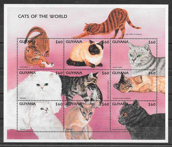 colección sellos gatos y perros Guyana 1997