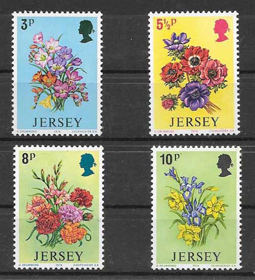  Sellos flora de Jersey 1974