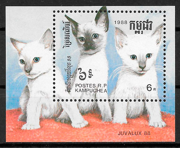 sellos gatos Kampuchea 1988
