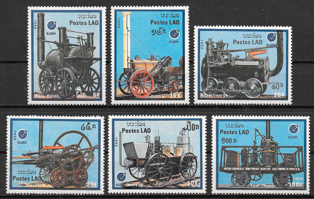 colección sellos trenes Laos 1988