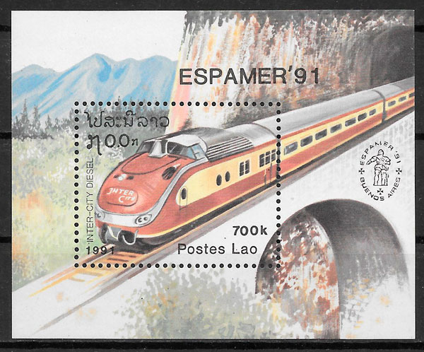 sellos trenes Laos 1991