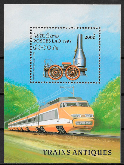 sellos trenes Laos 1997