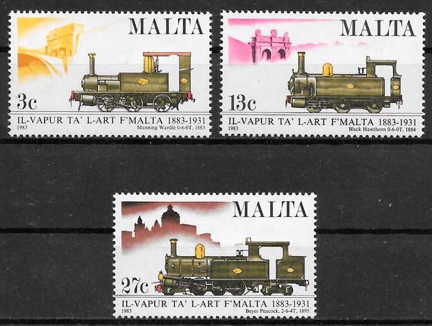 coleccion sellos trenes Malta 1983