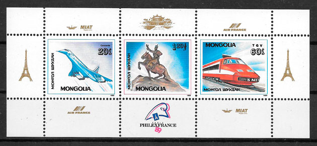 sellos trenes Mongolia 1989