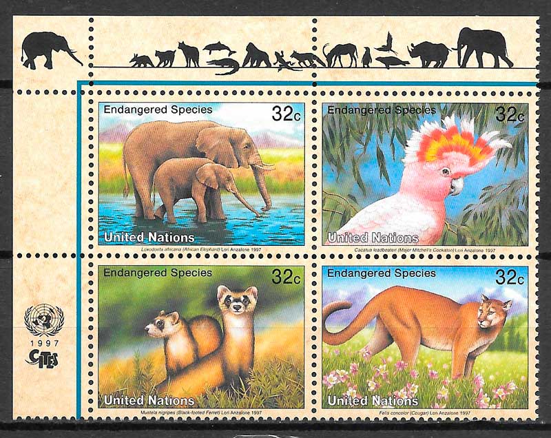 coleccion sellos fauna Naciones Unidas New York 1997