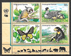 filatelia fauna Naciones Unidas New York 1998
