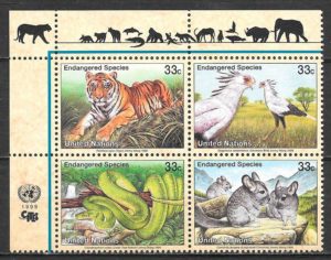 filatelia fauna Naciones Unidas New York 1999