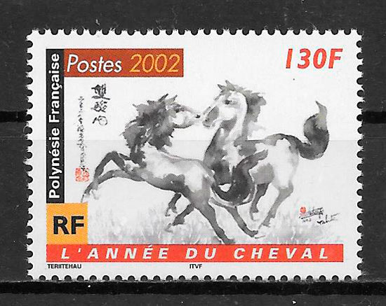 sellos ano lunar Polinesia Francesa 2002