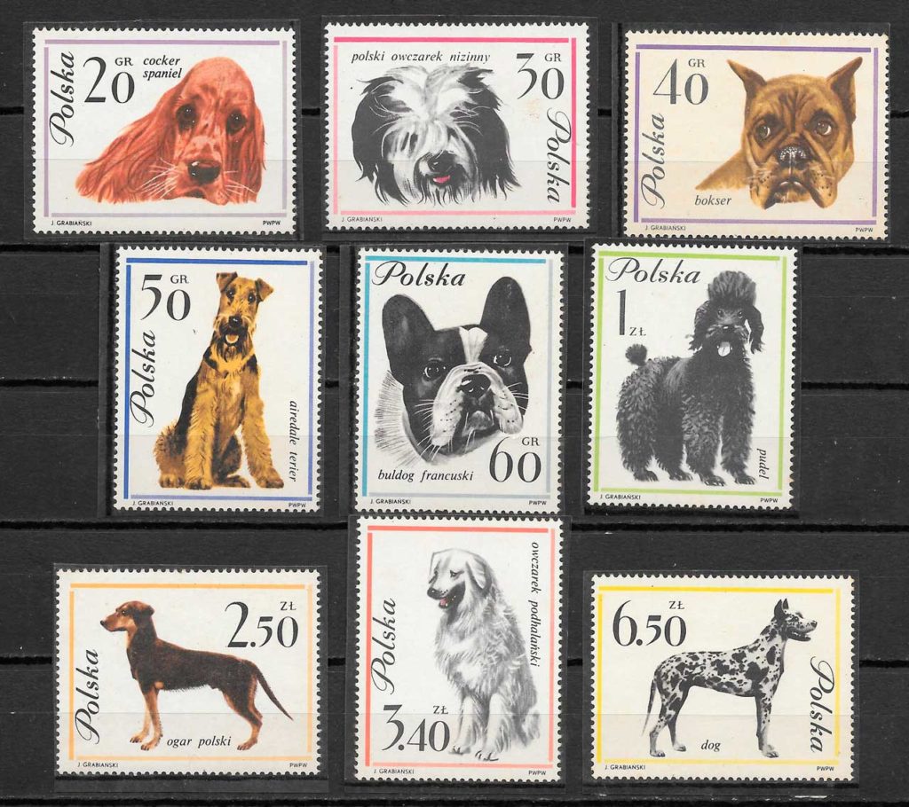 sellos perros Polonia 1963