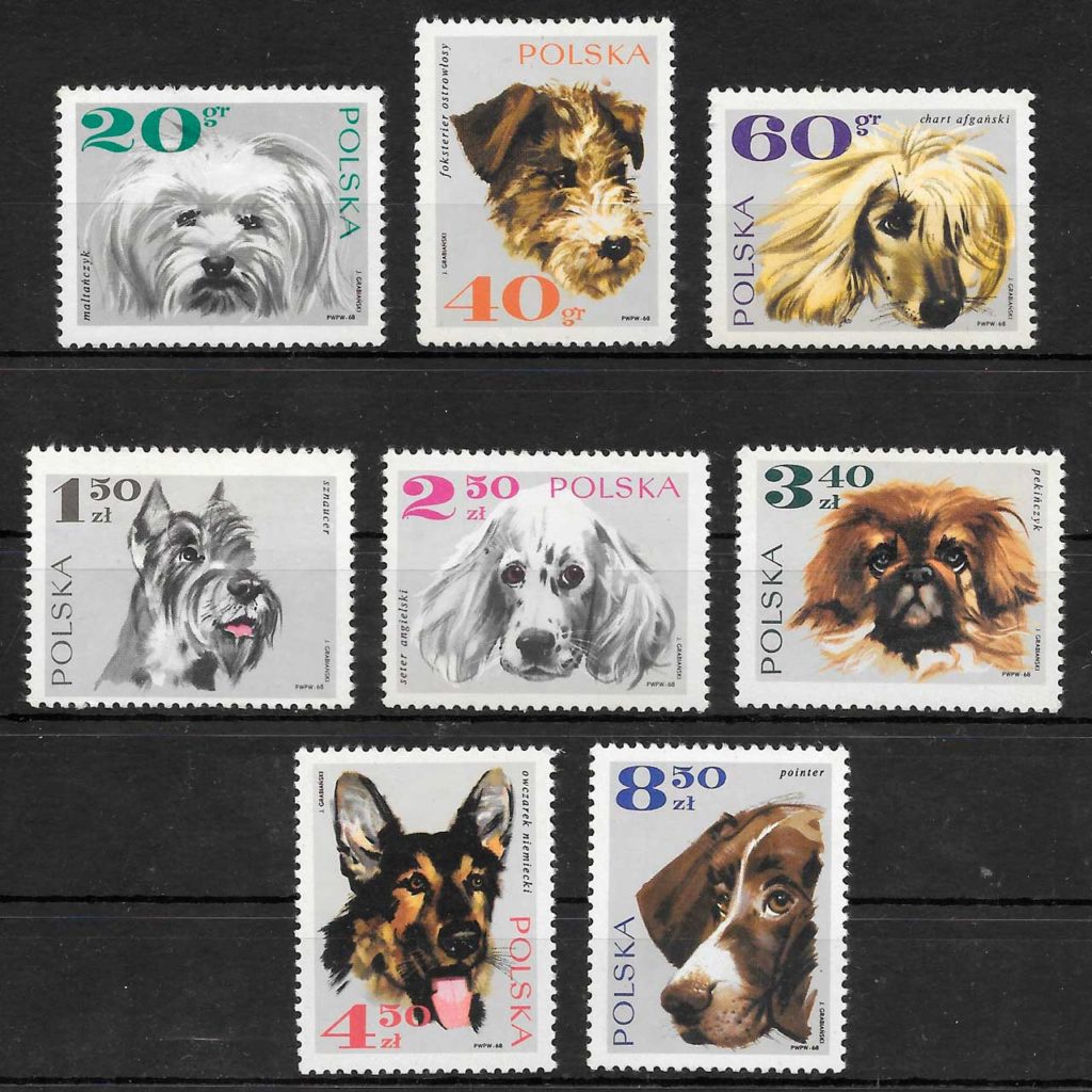 coleccion sellos perros Polonia 1969