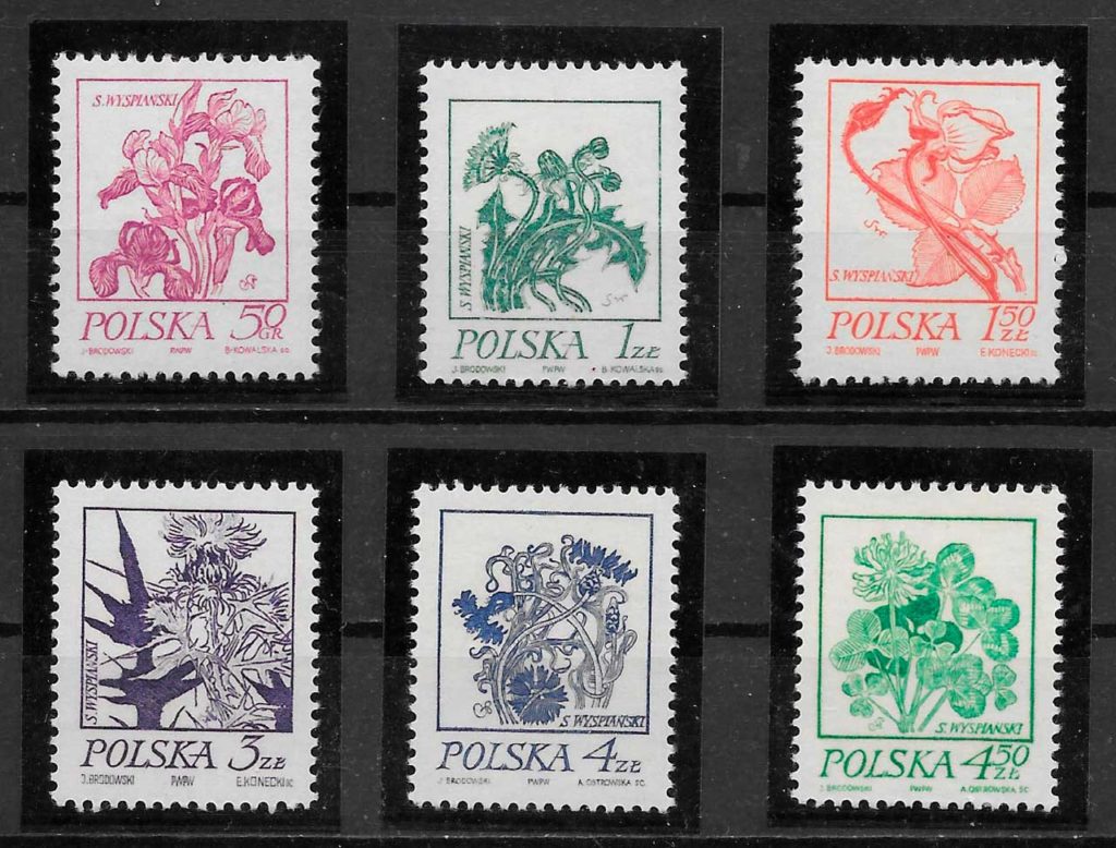 sellos flora Polonia 1974