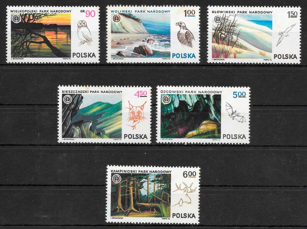 colecion sellos Parques Naturales Polonia 1976