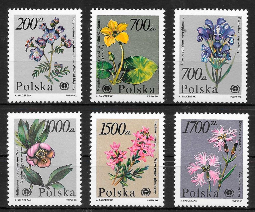 coleccion sellos flora Polonia 1990