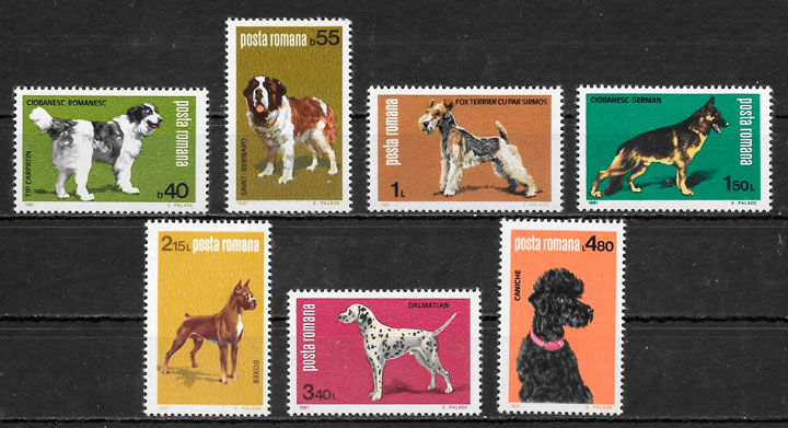 sellos perros Rumania 1981